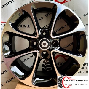 4 CERCHI IN LEGA ORIGINALI RAGGIO 15 SMART FORTWO FORFOUR NERO LUCIDO DIAMANTATO (PARI AL NUOVO)
