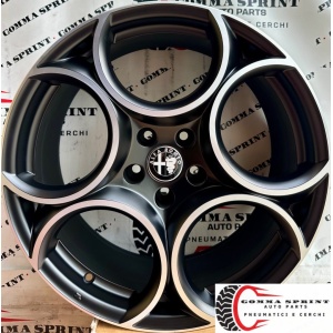 4 CERCHI IN LEGA ORIGINALI RAGGIO 19 ALFA ROMEO STELVIO NERO OPACO DIAMANTATO (PARI AL NUOVO)