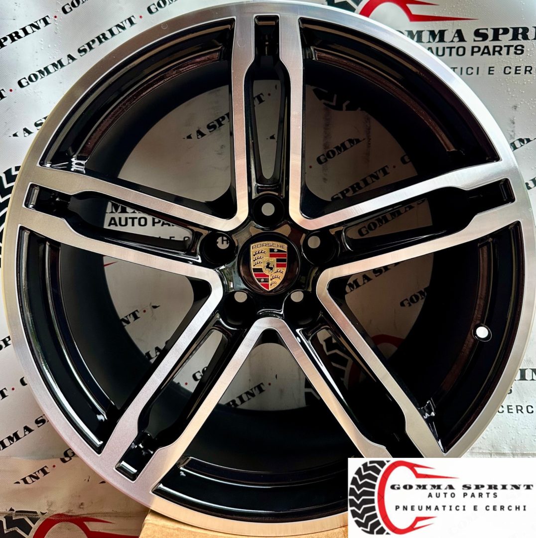 4 CERCHI IN LEGA ORIGINALI RAGGIO 19 PORSCHE MACAN NERO LUCIDO DIAMANTATO (PARI AL NUOVO)